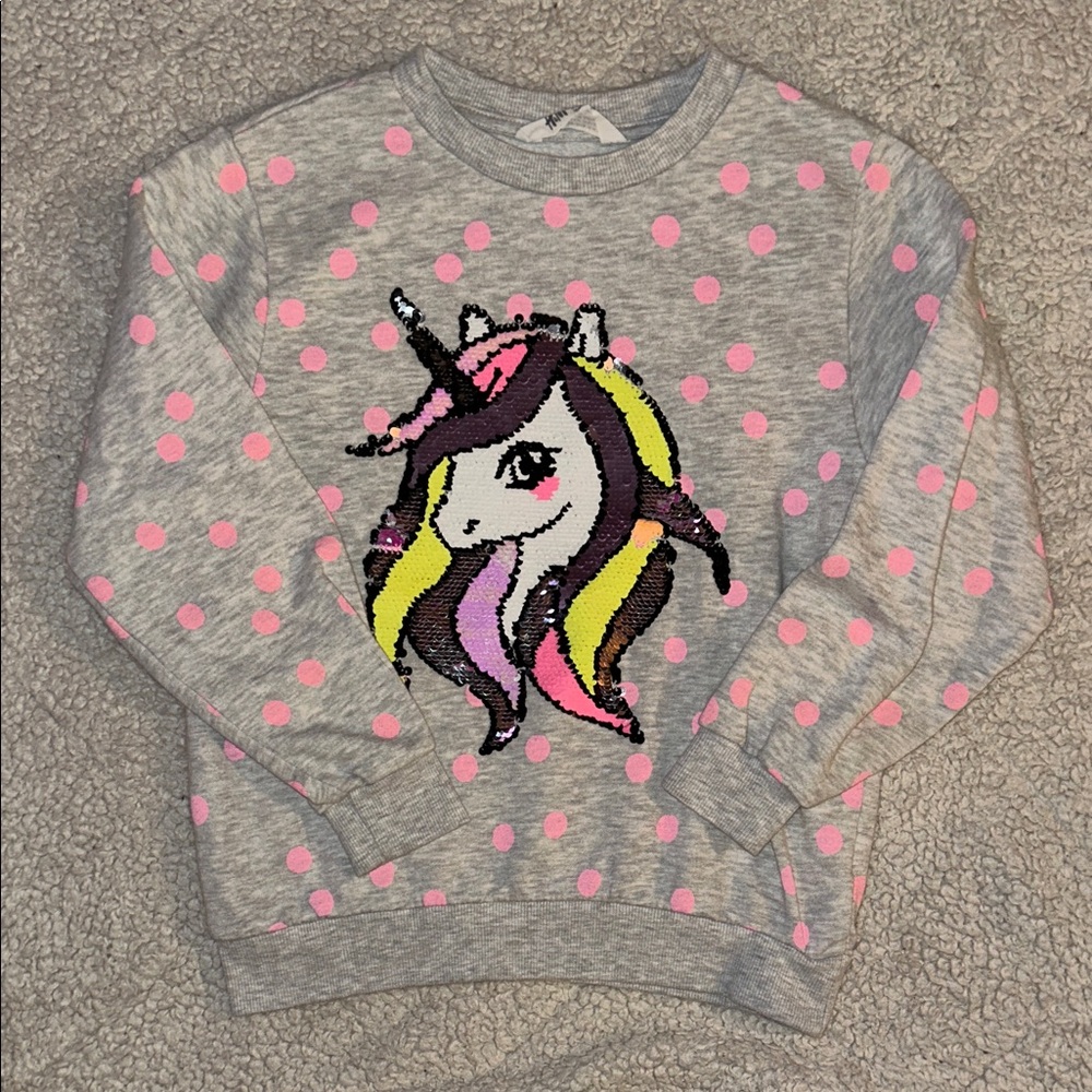 H&M Gray and Pink Unicorn Sweatshirt